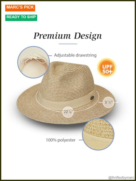 UPF 50+ Packable Fedora Hat with Drawstring Adjustable Fit main image 3